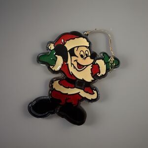 Vintage Disney Mickey Mouse Santa Christmas Ornament Acrylic